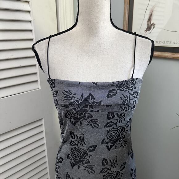 Vintage TOP THIS Womens Dress Large Gray Black Floral Maxi Bodycon Retro Grunge - Picture 2 of 10